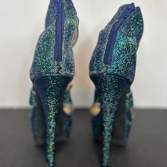 Qupid Cute gently used Sexy Blue/Green Sparkle Platform Heels with back zippe W7 - Picture 3 of 6